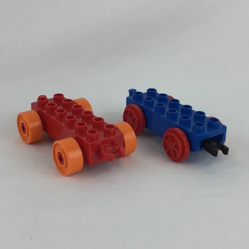 LEGO Duplo Vehicle Base 4pc Lot‎ Red Blue Yellow Orange 2x6 Rolling Car Train
